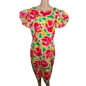 Morton Miles Vtg 80s Tulip Floral Sequin Puff Sleeve Sheath Party Dress SZ 14